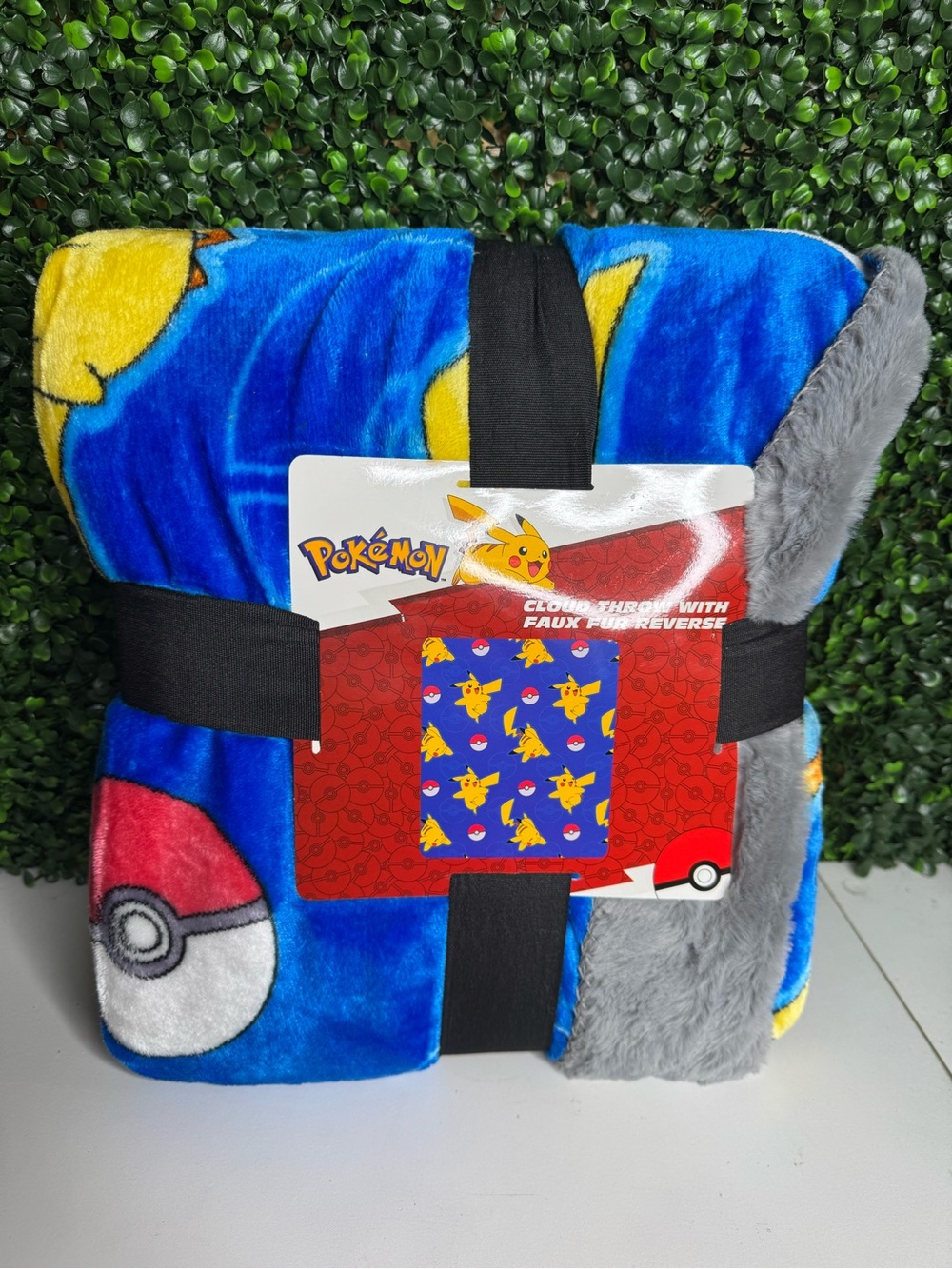 Pokemon Plush Throw Blanket - Blue, Yellow, Gray Pikachu & Poké Ball Design
